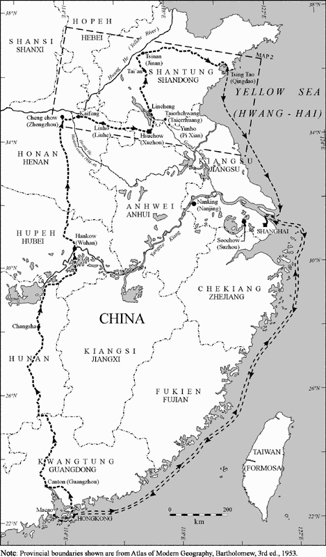 Map showing Robin Hyde's route across China. Image from NZEPC. 